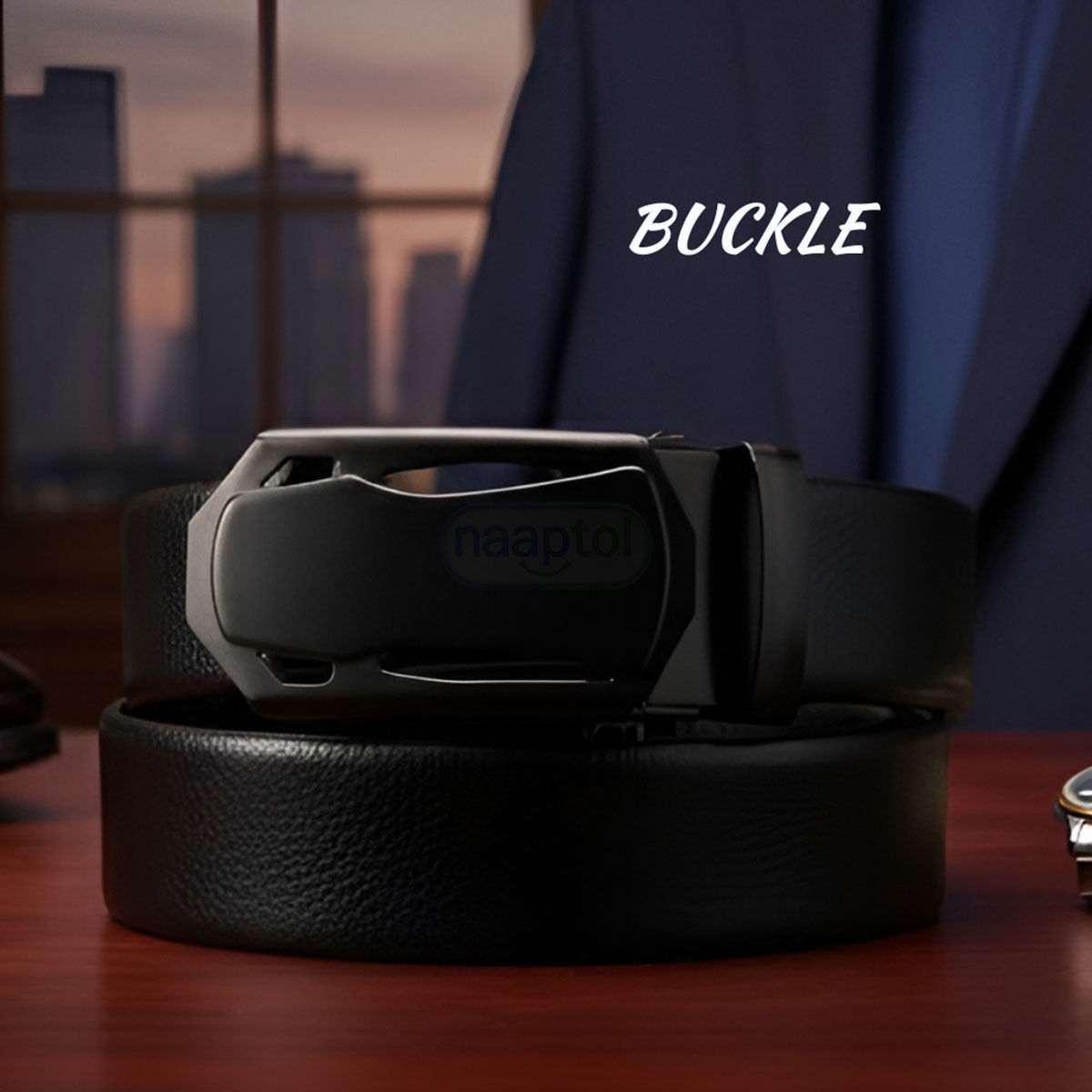 Men’s Auto Lock Belt with Free Sunglasses Combo | Adjustable No-Hole Belt, Stylish Buckle & UV Protection Shades