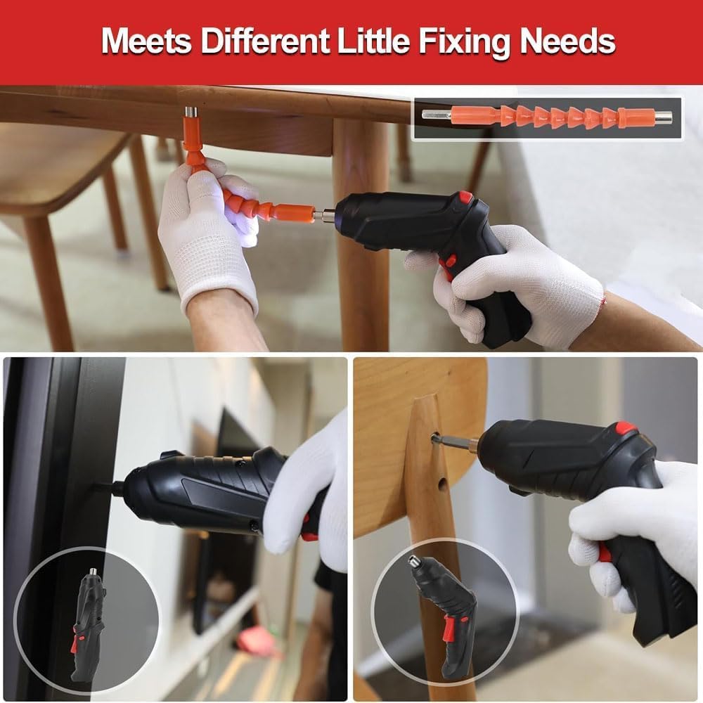 46-Piece Cordless Electric Screwdriver & Drill Kit with Rechargeable Battery, LED Light & 90° Rotating Handle