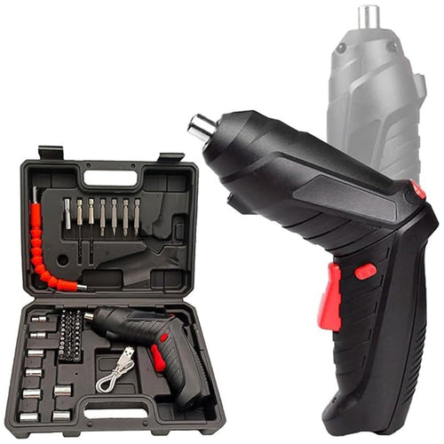46-Piece Cordless Electric Screwdriver & Drill Kit with Rechargeable Battery, LED Light & 90° Rotating Handle
