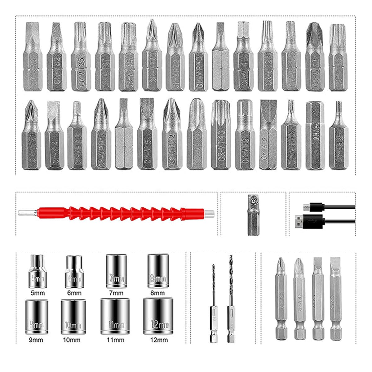 46-Piece Cordless Electric Screwdriver & Drill Kit with Rechargeable Battery, LED Light & 90° Rotating Handle
