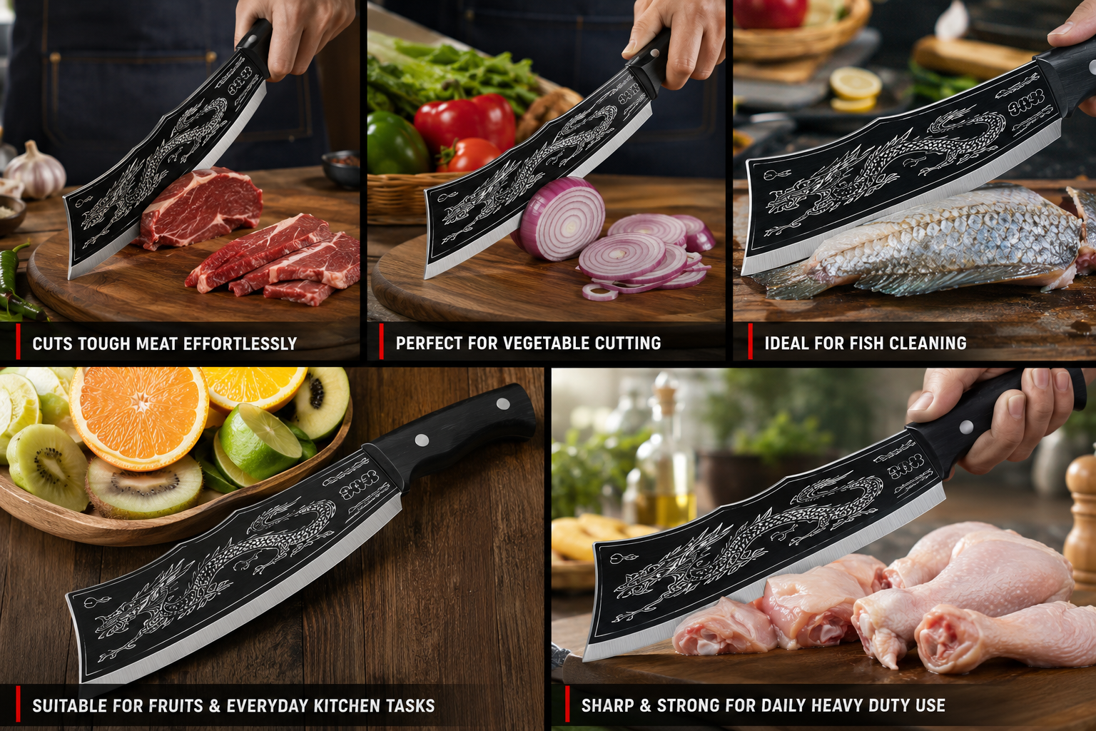 Dragon Power Cleaver Knife – Ultra Sharp Meat & Vegetable Cutter