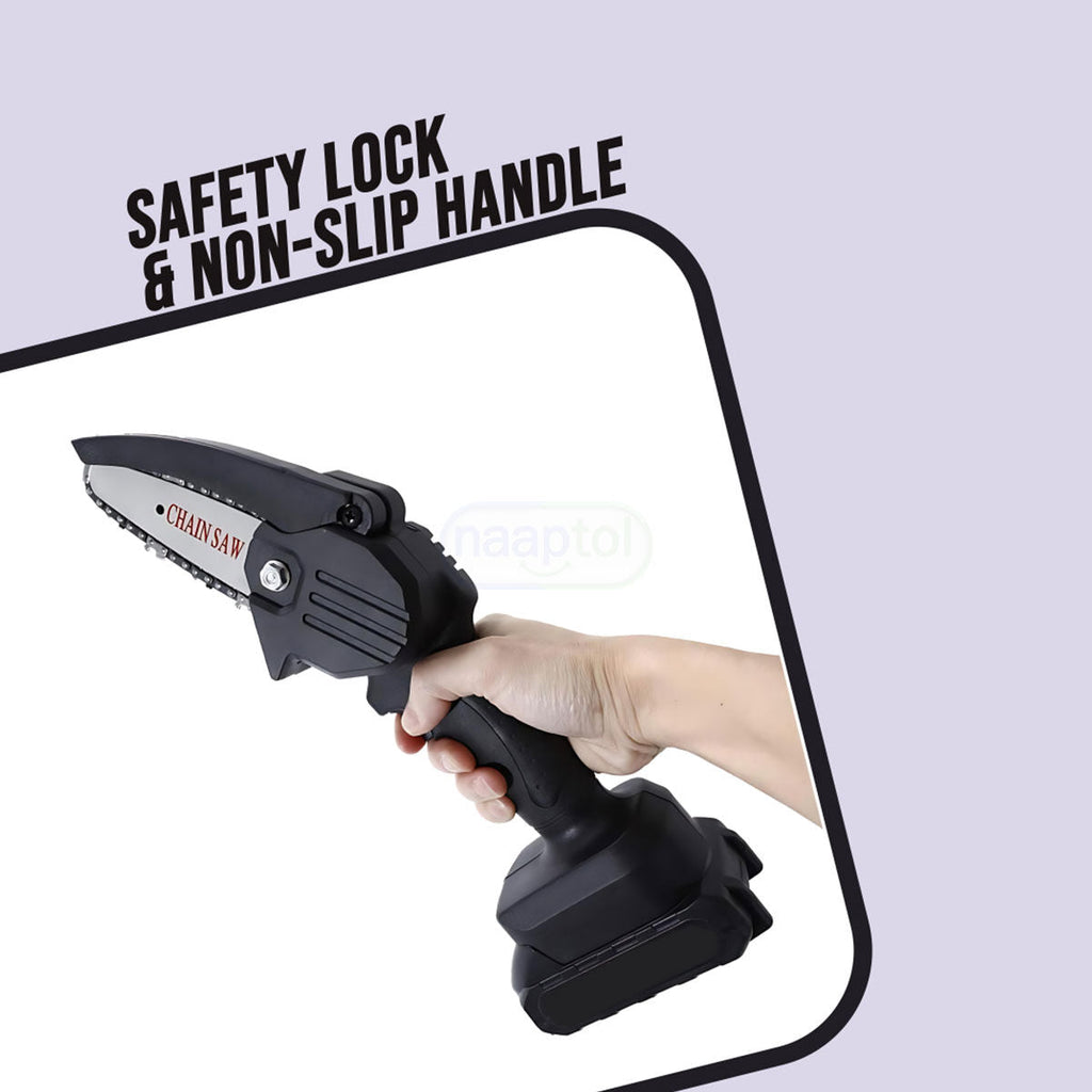 6-Inch Battery Powered Heavy Duty Mini Chainsaw | Cordless Electric Wood Cutter, One-Hand Portable & Rechargeable