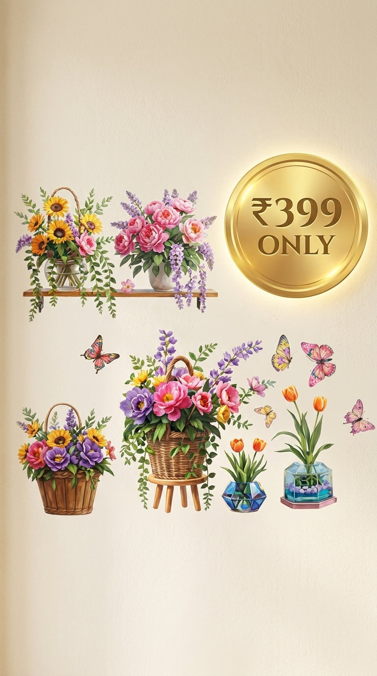 BloomVista™ 3D Flower Pot Wall Sticker | Self-Adhesive Floral Wall Décor | Waterproof DIY Home Decoration Art