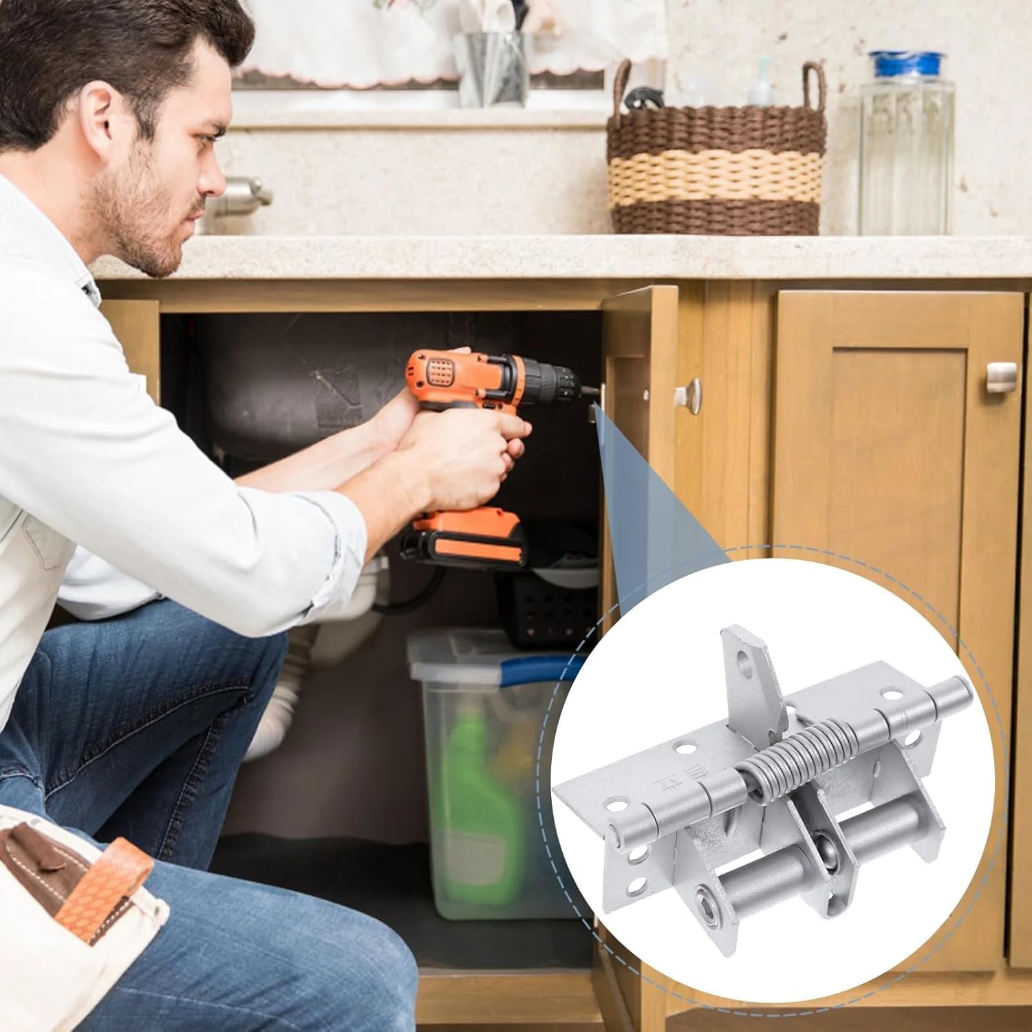 Heavy Duty 3-in-1 Self-Closing Garage Door Hinge - Automatic Spring Hinge with 90° Positioning, Anti-Rust Folding Shelf Hinge & Invisible Door Closer