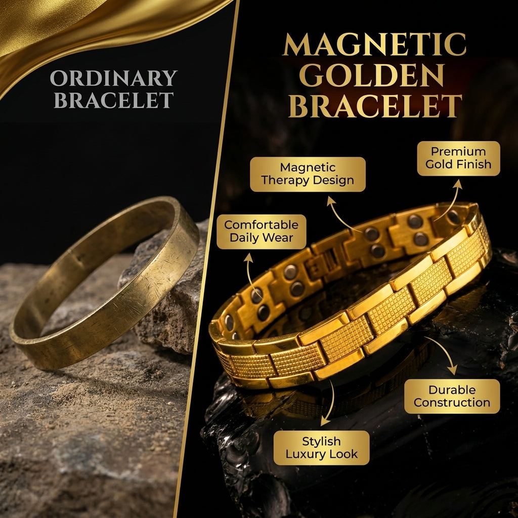 MagnoLux™ Gold-Tone Magnetic Bracelet for Men | Adjustable Stainless Steel Link Bracelet | Luxury Fashion Wrist Accessory