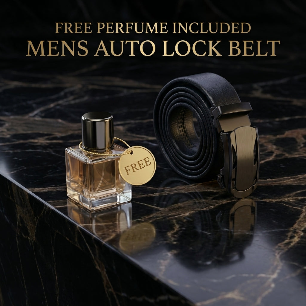 FlexLock Auto-Lock Men's Belt + FREE Premium perfume bottle| Holeless Adjustable Leatherite Belt | One Size Fits Most