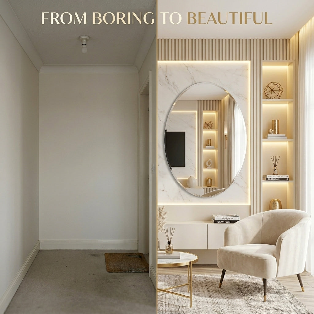 MirrorGlow™ Oval 3D Wall Sticker Set | Decorative Acrylic Mirror Wall Décor | DIY Self-Adhesive Home Decoration