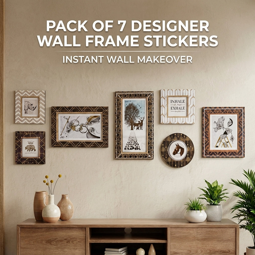 DecoraFrame™ Luxury 3D Wall Frame Sticker Set (Pack of 7) | DIY Peel & Stick Designer Wall Décor | Modern Home Makeover Art