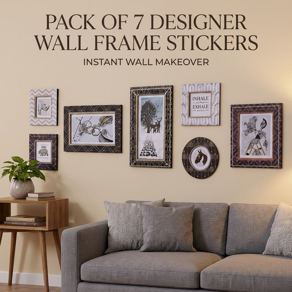 DecoraFrame™ Luxury 3D Wall Frame Sticker Set (Pack of 7) | DIY Peel & Stick Designer Wall Décor | Modern Home Makeover Art