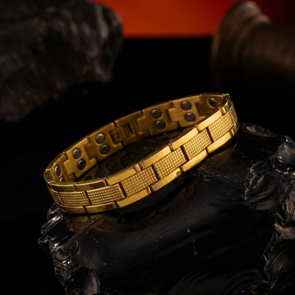 MagnoLux™ Gold-Tone Magnetic Bracelet for Men | Adjustable Stainless Steel Link Bracelet | Luxury Fashion Wrist Accessory