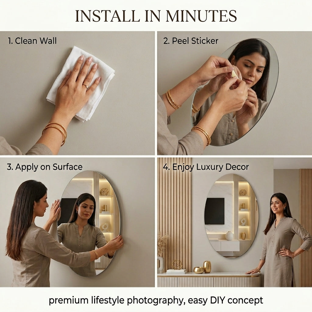 MirrorGlow™ Oval 3D Wall Sticker Set | Decorative Acrylic Mirror Wall Décor | DIY Self-Adhesive Home Decoration